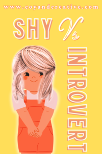 Pinterest pin shy girl next to text shy vs introvert